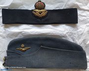 RAF side cap, peak cap badge and cap band of P/O John Dallas Crossman