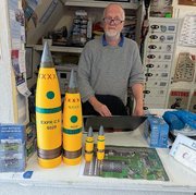 Replica 3D-printed artillery shells donated by Ollie Dennison, on the Museum counter