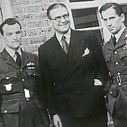 left to right - Josef Koukal, Czech 310 Sqn, Archibald McIndoe and Zdzisław Krasnodębski, Polish 303 Sqn at  McIndoe's East Grinstead burns hospital.