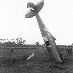 Spitfire, Serial No. K9894, after a forced-landing by pilot Sgt. Denis Robinson's in a field near Wareham on 8 August 1940. Spitfire, Serial No. K9894, after a forced-landing by pilot Sgt. Denis Robinson's in a field near Wareham on 8 August 1940.