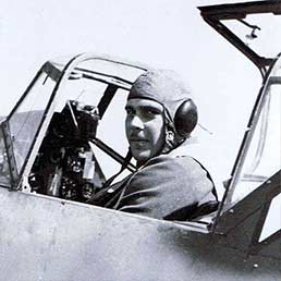 Leutnant Albert Striberny at the controls of his Messerschmitt Bf 109E.