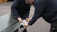 Dave and Julian preparing to spray the wing stencils on.