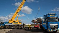 12 March 2020, Heinkel fuselage loaded onto the Welch's transporter at Duxford.