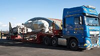 12 March 2020, Heinkel fuselage loaded onto the Welch's transporter at Duxford.