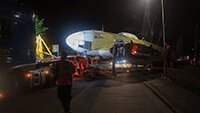 Reversing the Heinkel transporter into the museum.