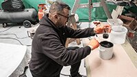 Julian do the technical bit with the paint mixing, so that it can be added to the spray gun bowl.