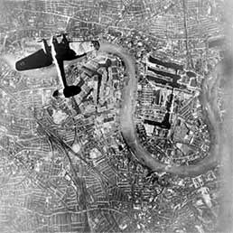 Luftwaffe He 111 over London. Luftwaffe He 111 over London.