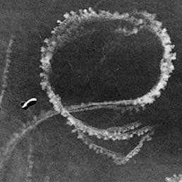 Vapour trails of an overhead dogfight.
