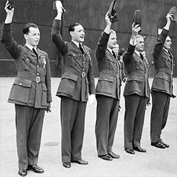 Hornchurch 27 June 1940, P/O John Allen, F/Lt Robert Stanford-Tuck, F/Lt Al Dere and F/Lt 'Sailor' Malan after their DFC presentation. Hornchurch 27 June 1940, P/O John Allen, F/Lt Robert Stanford-Tuck, F/Lt Al Dere and F/Lt 'Sailor' Malan after their DFC presentation.